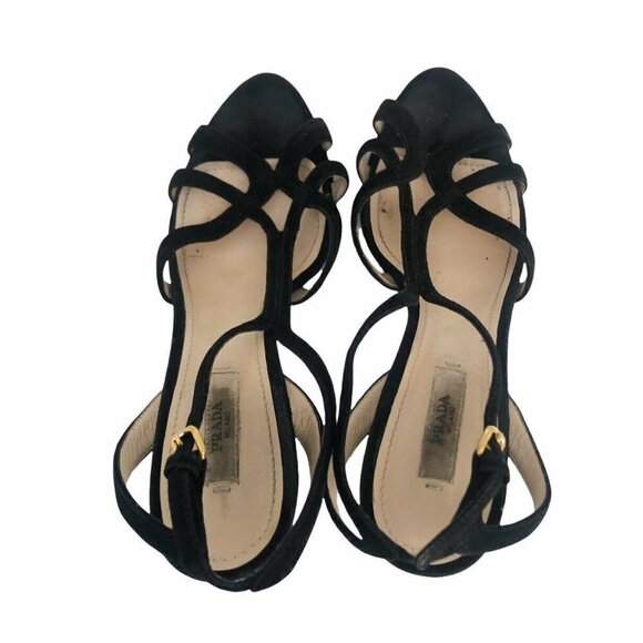 Prada Black Suede Open-Toe Platform Strappy Sandals 7 - Picture 3 of 11